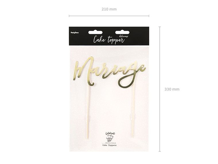 PartyDeco, topper, dekoracja na tort weselny, mariage, złoty, 22,5 cm