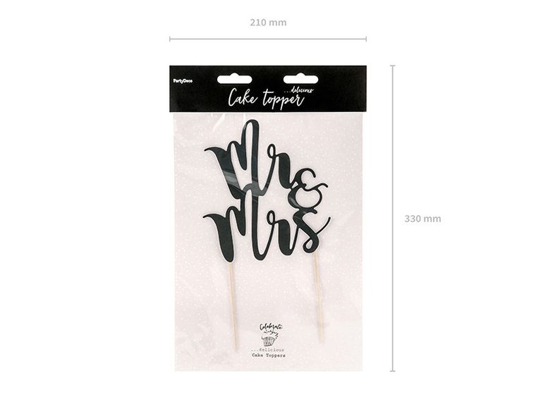 PartyDeco, topper, dekoracja na tort weselny, Mr&Mrs, 25,5 cm