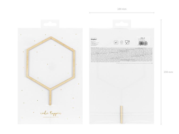PartyDeco, topper drewniany Heksagon, 24 cm, 1 szt.