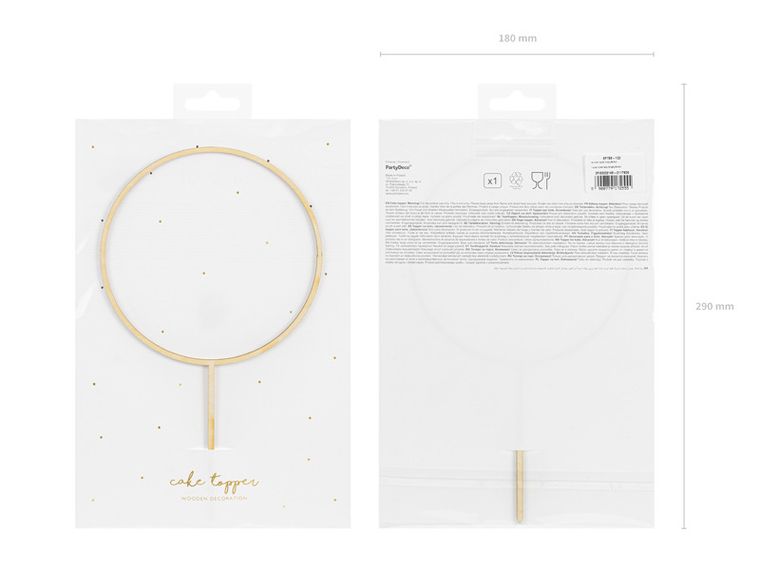 PartyDeco, topper drewniany Obręcz, 24.5 cm, 1 szt.
