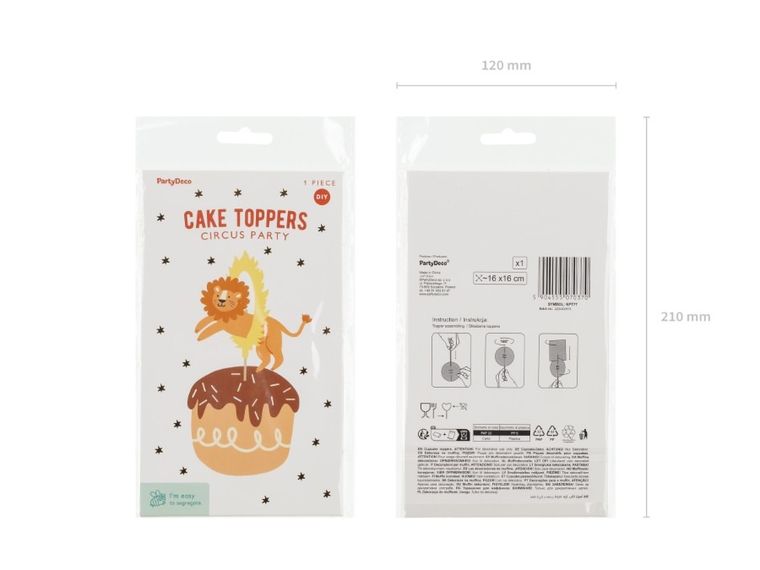 PartyDeco, topper na tort, lew, 16-16 cm