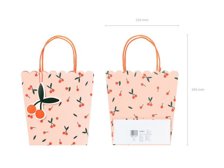 PartyDeco, torebki na prezenty Wisienki, mix, 22-23-8 cm, 1 szt.