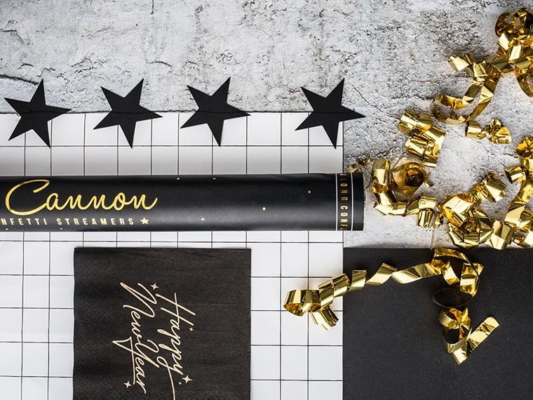 PartyDeco, tuba z serpentynami, złoty, 60 cm