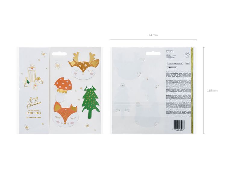 PartyDeco, zawieszki do prezentów, Las, 12 szt.