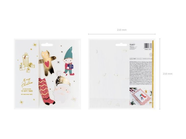 PartyDeco, zawieszki do prezentów, Mikołaj, 12 szt.