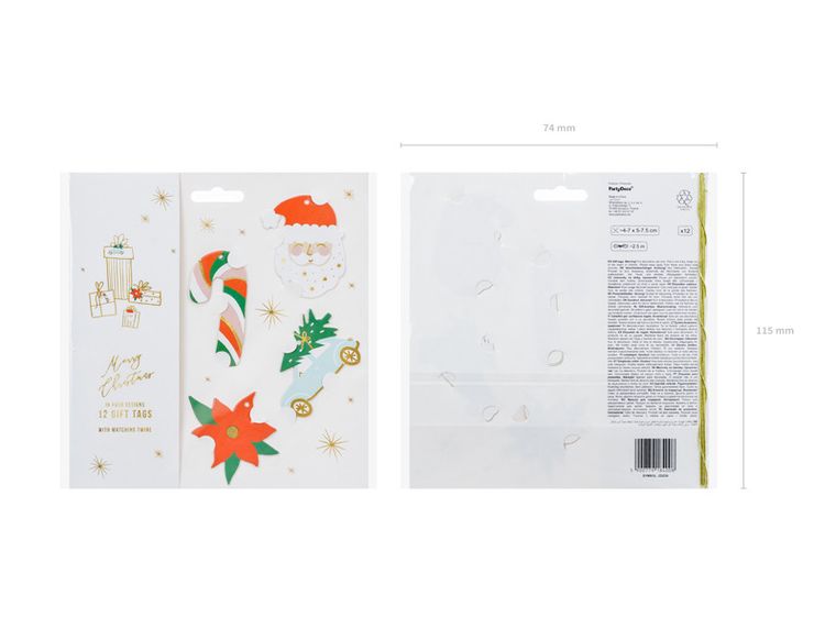 PartyDeco, zawieszki do prezentów, Mikołaj, 12 szt.