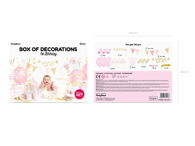 PartyDeco, zestaw dekoracji Party, 1st Birthday, złoty