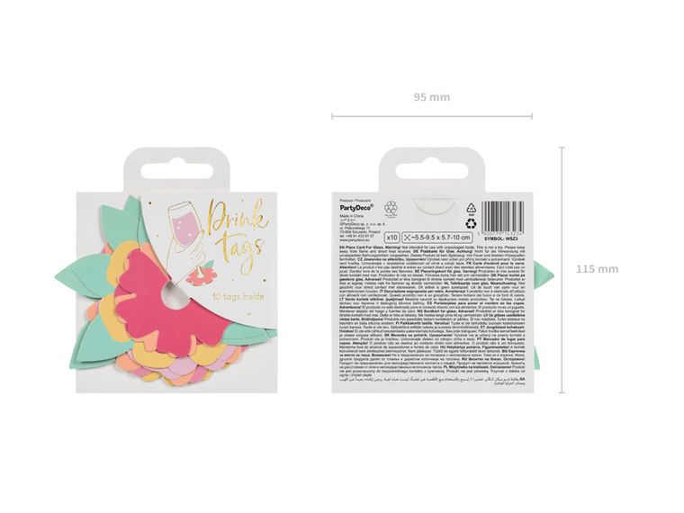PartyDeco, znaczniki na kieliszki Kwiaty, mix, 5.5-9.5-5.7-10 cm, 10 szt.