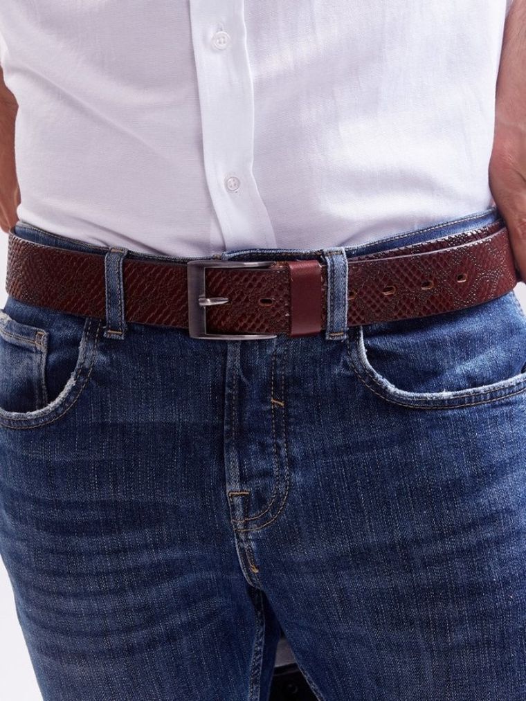 Pasek męski, brązowy, skórzany, Rovicky