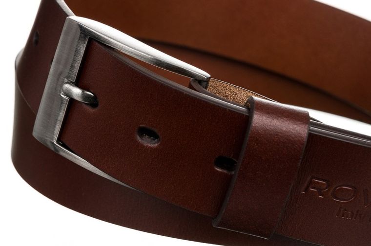 Pasek męski, brązowy, skórzany, Rovicky