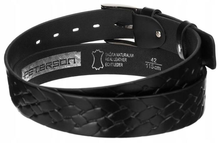 Pasek męski, czarny, skórzany, Peterson
