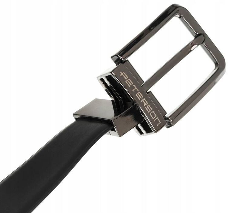 Pasek męski, dwustronny, czarno-brązowy, skórzany, Peterson