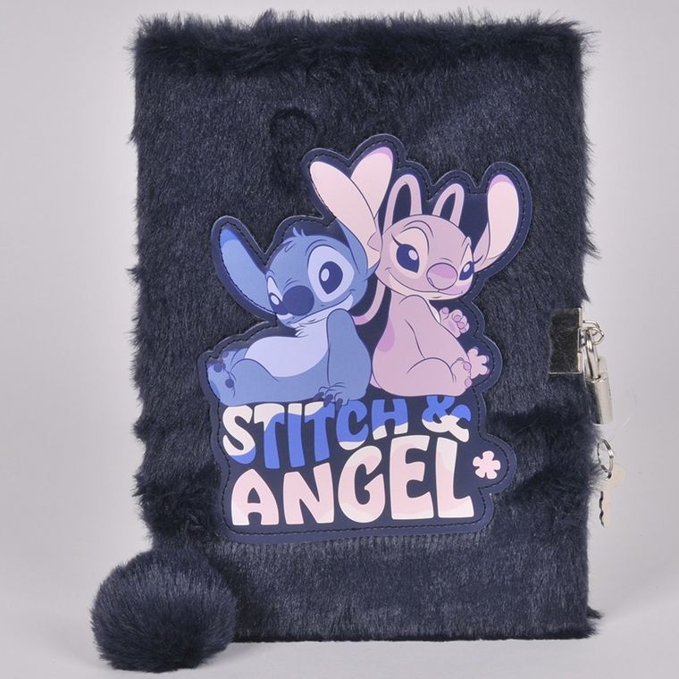 Paso, Lilo i Stitch, pamiętnik z kłódką, pluszowy, A5, 96 kartek, linia, granatowy, Stitch i Angel