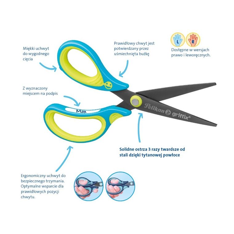 Pelikan, Griffix, nożyczki ergonomiczne szpiczaste, neon blue