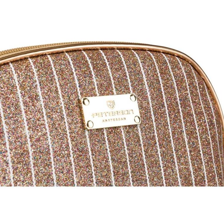 Peterson, kosmetyczka, 1-komorowa, brokatowa, różowe złoto