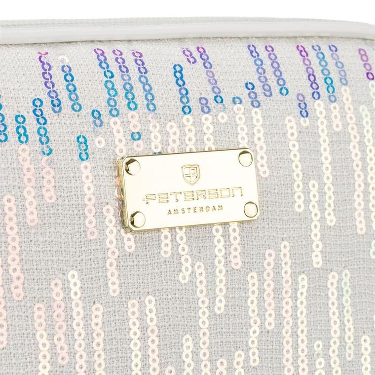 Peterson, kosmetyczka, 1-komorowa, cekinowa, biała