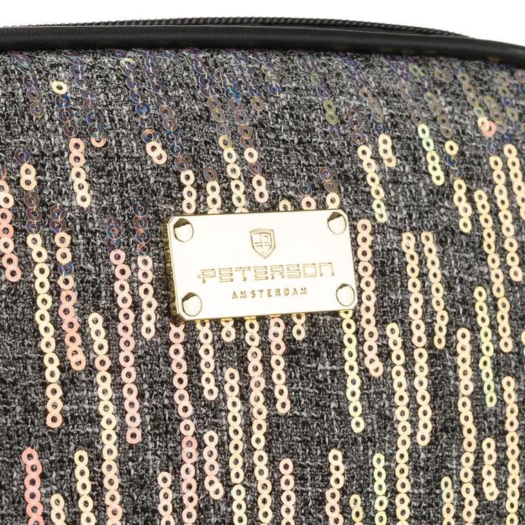 Peterson, kosmetyczka, 1-komorowa, cekinowa, czarna