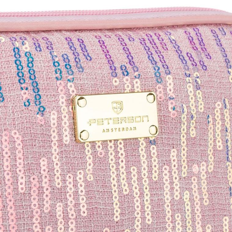 Peterson, kosmetyczka, 1-komorowa, cekinowa, różowa
