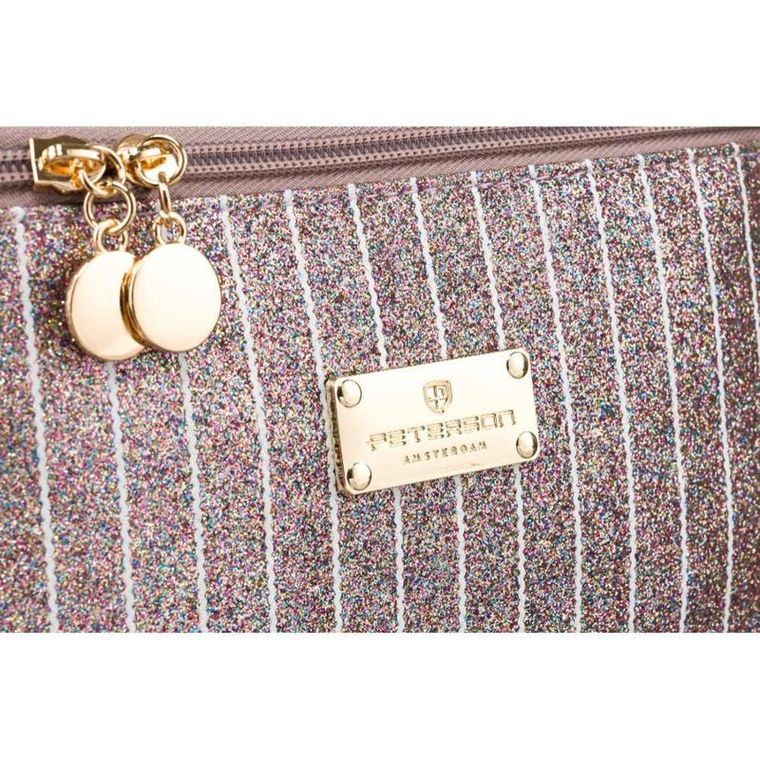 Peterson, kosmetyczka kuferek, brokatowa, różowe złoto