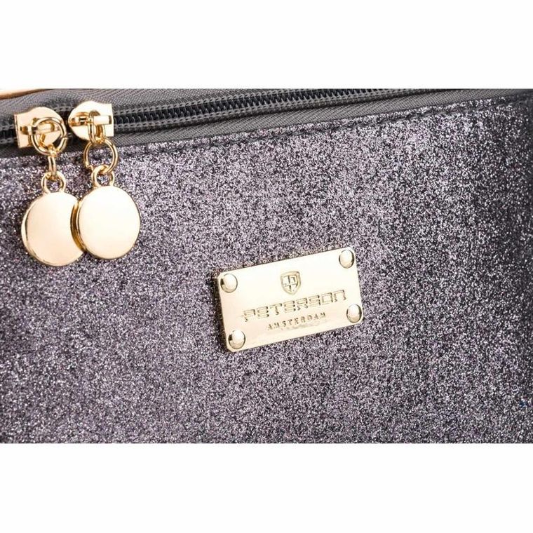 Peterson, kosmetyczka kuferek, brokatowa, szara