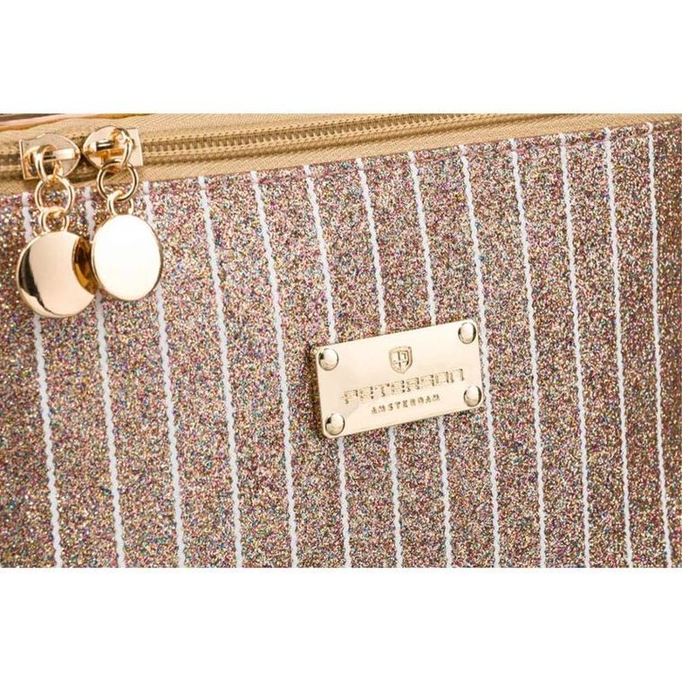 Peterson, kosmetyczka kuferek, brokatowa złota