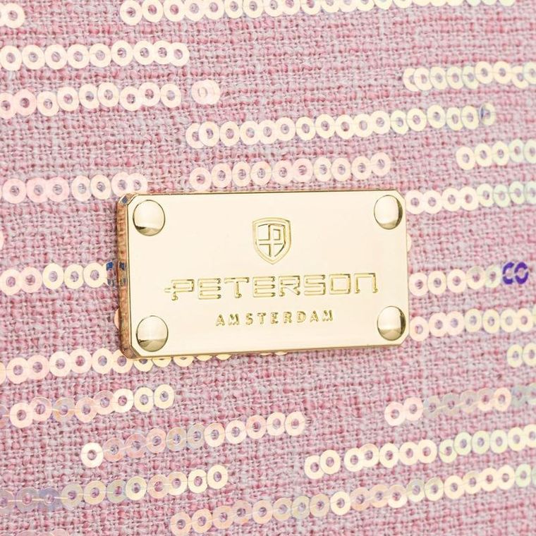 Peterson, kosmetyczka kuferek, cekinowa, różowa