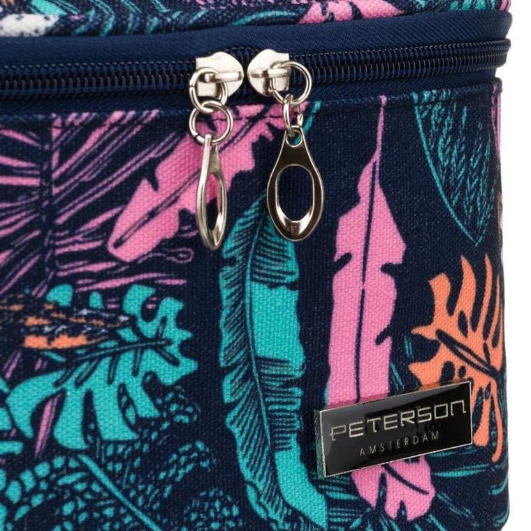 Peterson, kosmetyczka kuferek, granatowa z botanicznym wzorem