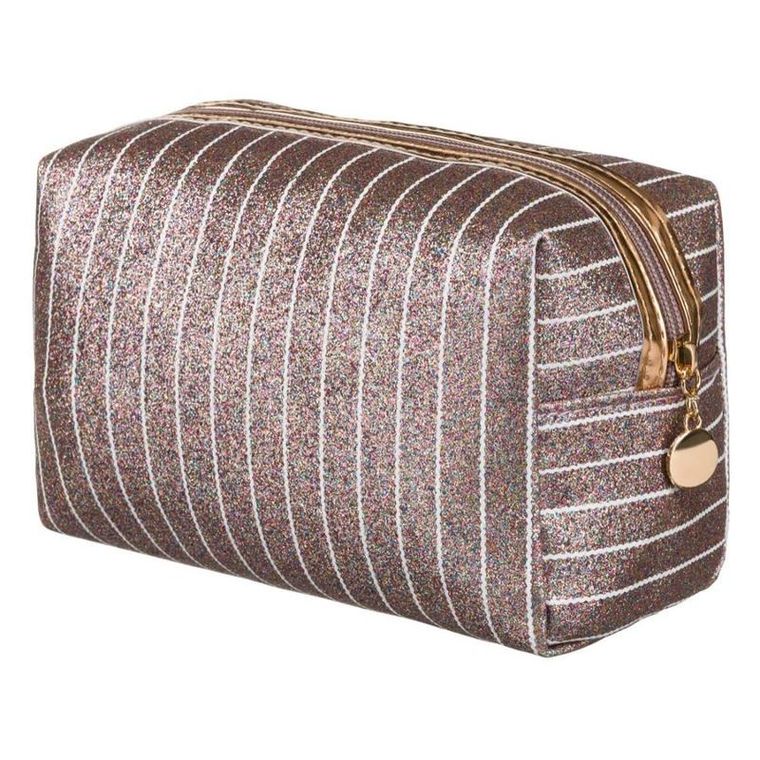 Peterson, kosmetyczka prostokątna, brokatowa, różowe złoto