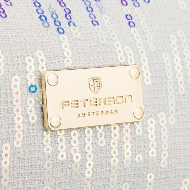 Peterson, kosmetyczka prostokątna, cekinowa, biała