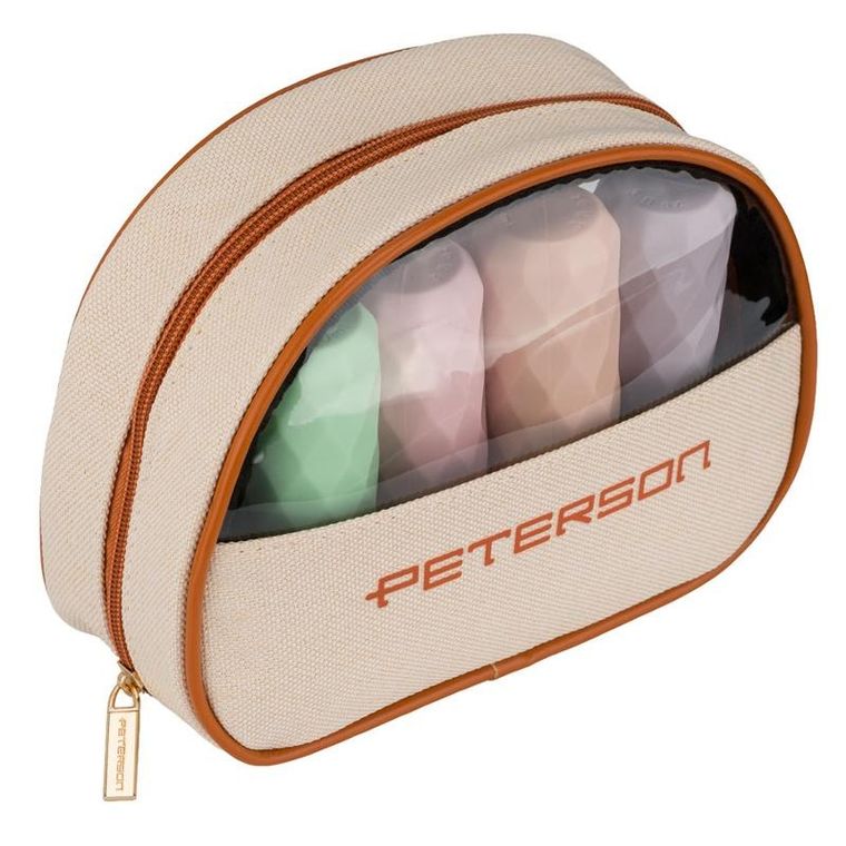 Peterson, kosmetyczka, z przezroczystym panelem, beżowo-brązowa