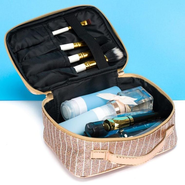 Peterson, kosmetyczka z uchwytem, brokatowa, złota