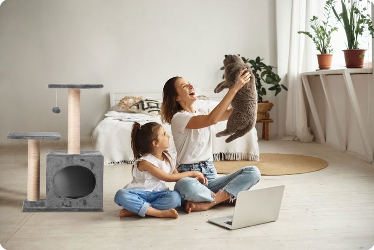 Pethaus, drapak dla kota, z domkiem i legowiskiem, szary, 71 cm