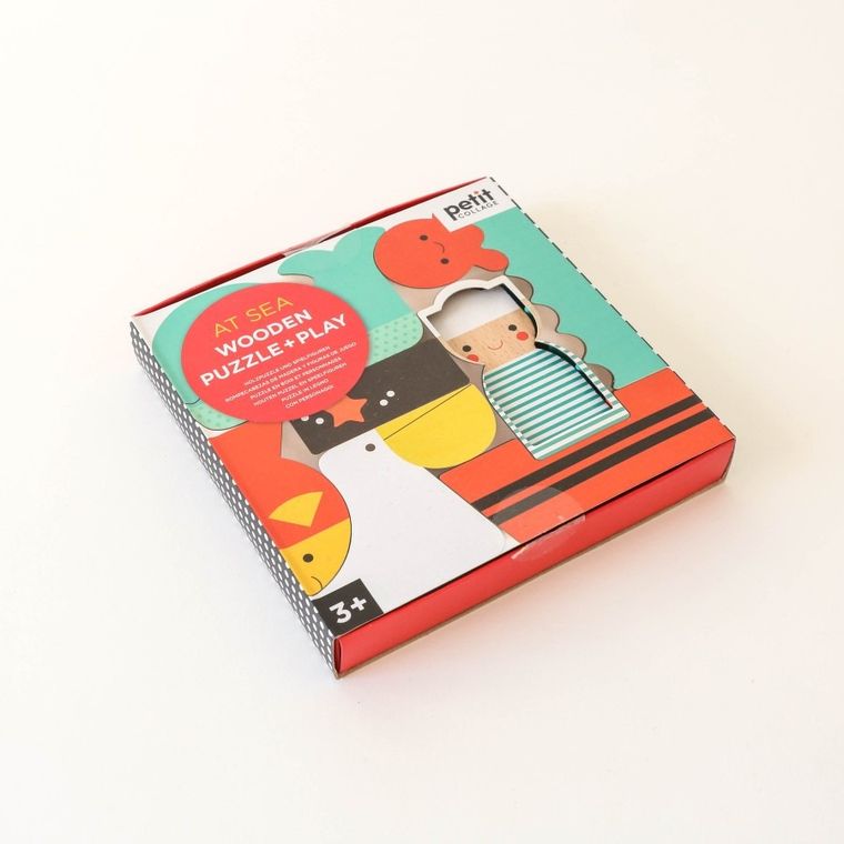 Petit Collage, At Sea, drewniane puzzle figurki, 8 elementów