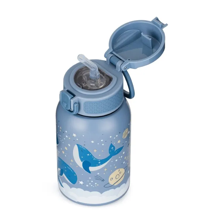 Petite&Mars, butelka termiczna ze stali nierdzewnej ze słomką, whale song , 350 ml