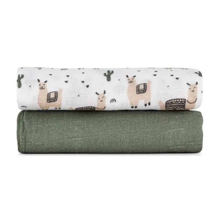 Petite&Mars, Misty, zestaw otulaczy z muślinu bambusowego, Liama Vibes, 120-120 cm, 2 szt.