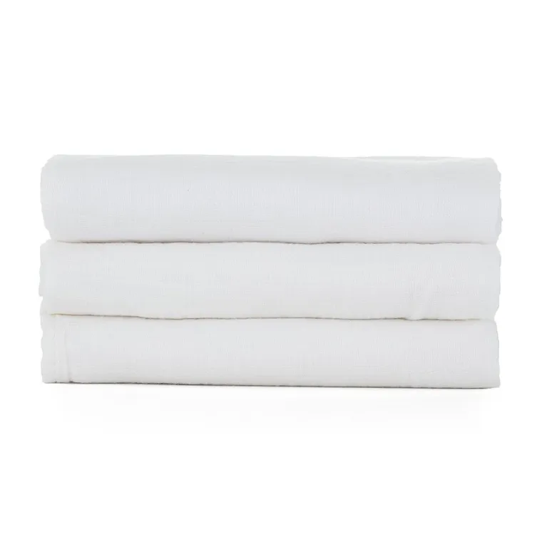 Petite&Mars, Moussy, pieluszka z muślinu bambusowego, Total White, 68-68 cm, 3 szt.