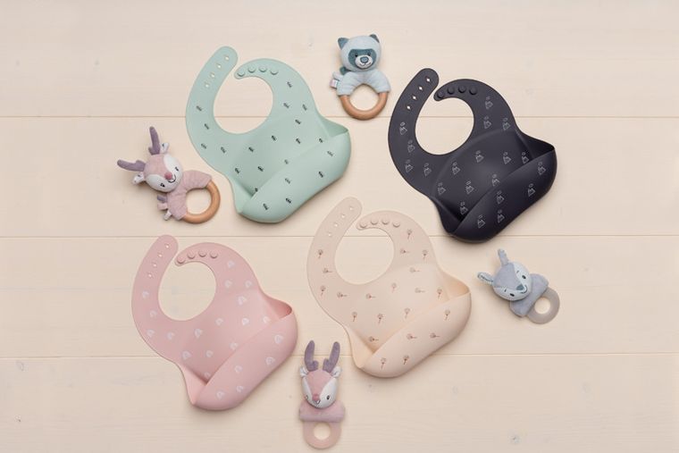 Petite&Mars, Sam, śliniak silikonowy, grey hills