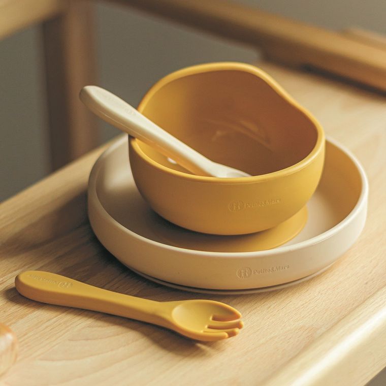 Petite&Mars, Take&Match, silikonowe sztućce, Desert Sand, 6m+