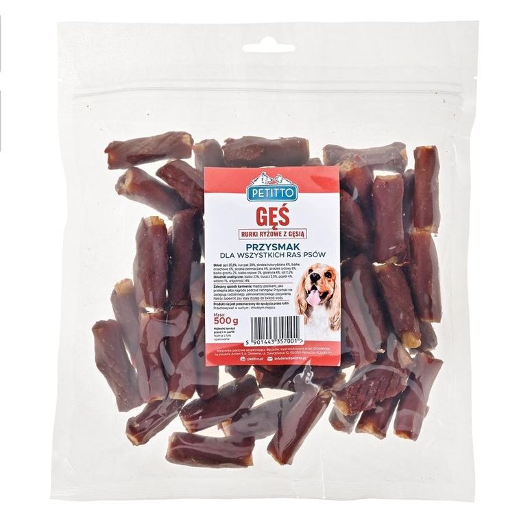 Petitto, rurki ryżowe z gęsią, przysmak dla psa, 500g