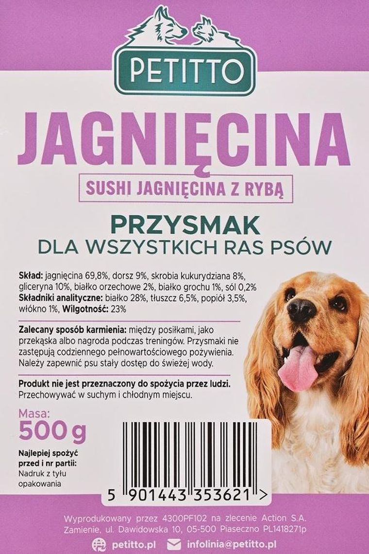 Petitto, Sushi, jagnięcina z rybą, przysmak dla psa, 500g