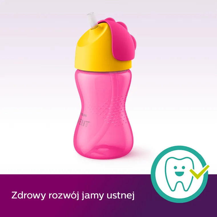 Philips Avent, kubek z giętką słomką, różowy, 12m+, 300 ml
