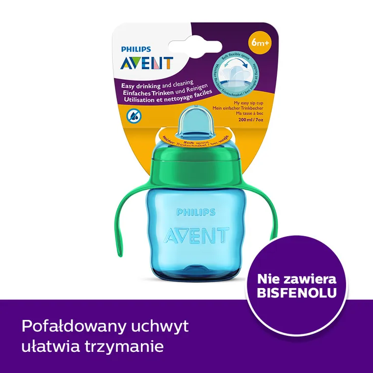 Philips Avent, kubek z ustnikiem, niebieski, 6m+, 200 ml