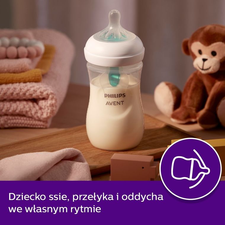 Philips Avent, Responsywne Butelki Natural, Air Free, Gwiazdki, butelka z wentylem, 1m+, 260 ml