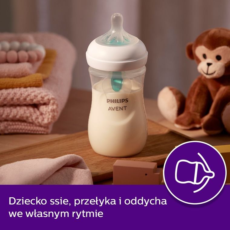 Philips Avent, Responsywne Butelki Natural, Air Free, Słoń, butelka z wentylem, 1m+, 260 ml
