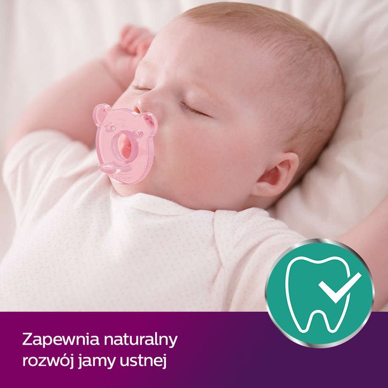 Philips Avent, Soothie, smoczek uspokajający, miś, różowy, 0-3m, 2 szt.