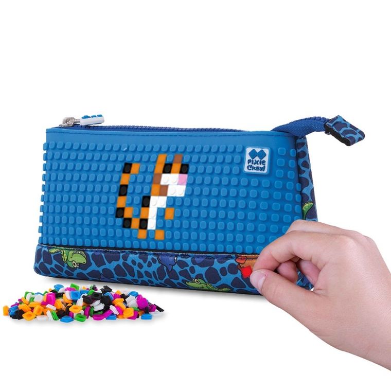 Pixie Crew, Dinozaury, neoprenowy piórnik saszetka, niebieski panel