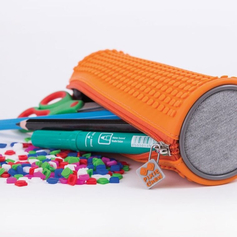 Pixie Crew, piórnik, tuba, szary, pomarańczowy panel