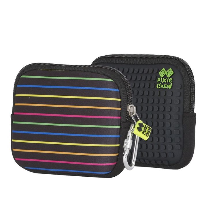 Pixie Crew, saszetka, kosmetyczka, kolorowe linie, czarny panel
