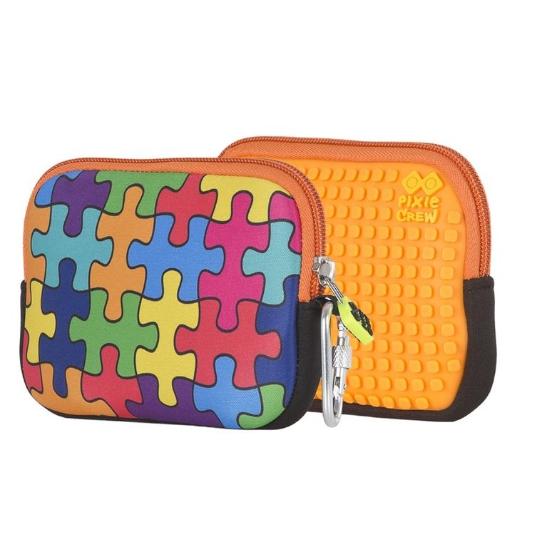 Pixie Crew, saszetka, kosmetyczka, puzzle, pomarańczowy panel