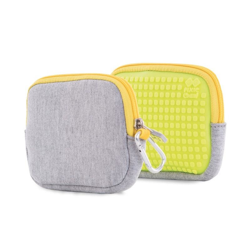 Pixie Crew, saszetka, kosmetyczka, szara, neonowy żółty panel